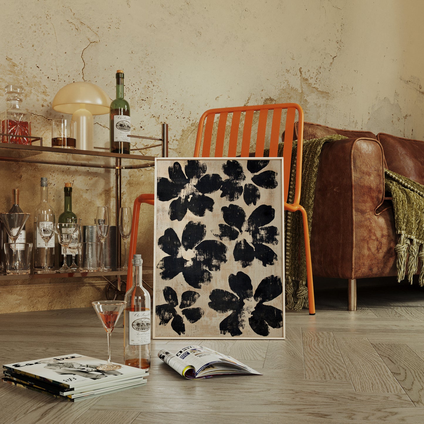 Japanese Ink Floral Print – Bold Brushstroke Blossom Wall Art