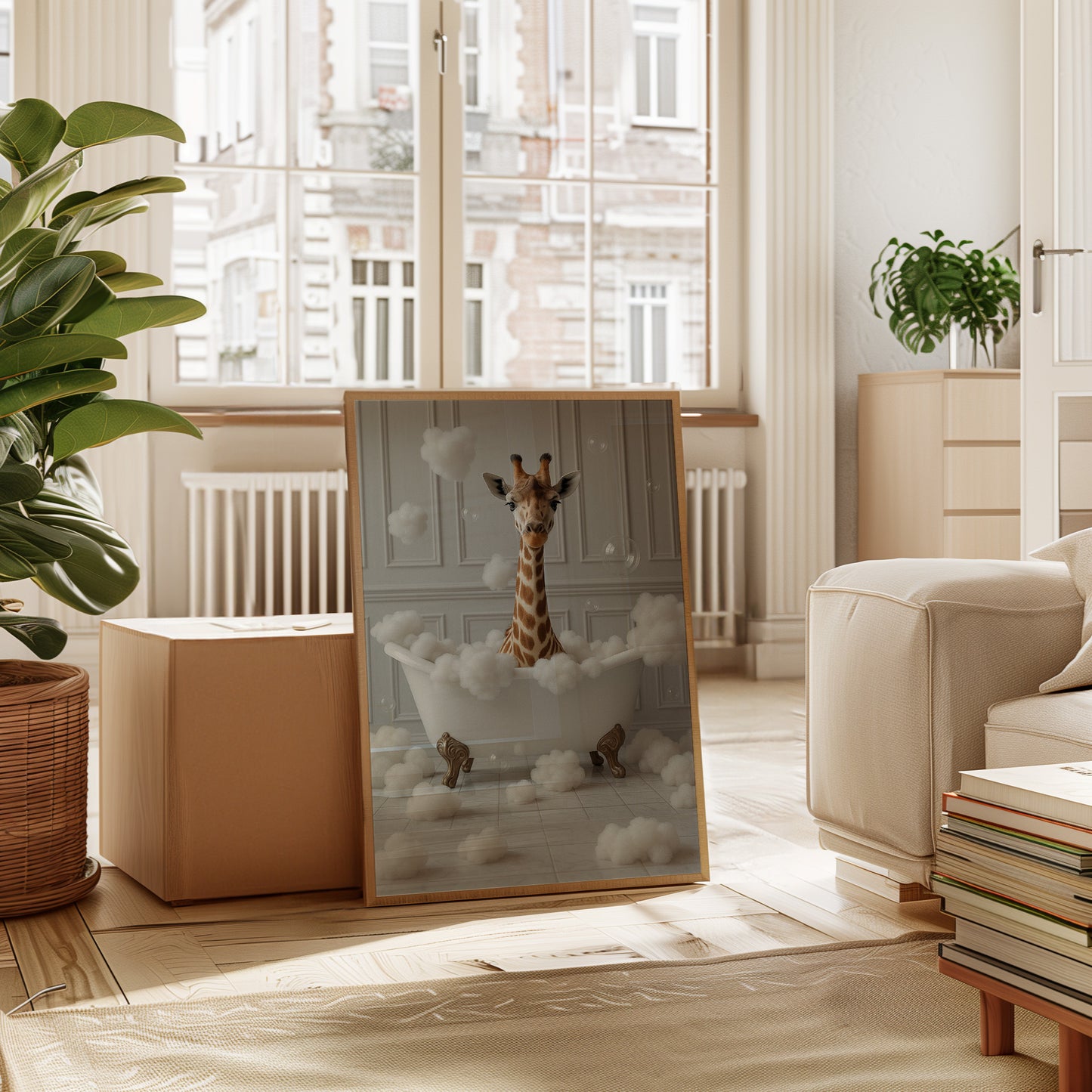 Giraffe in a Bathtub of Bubbles