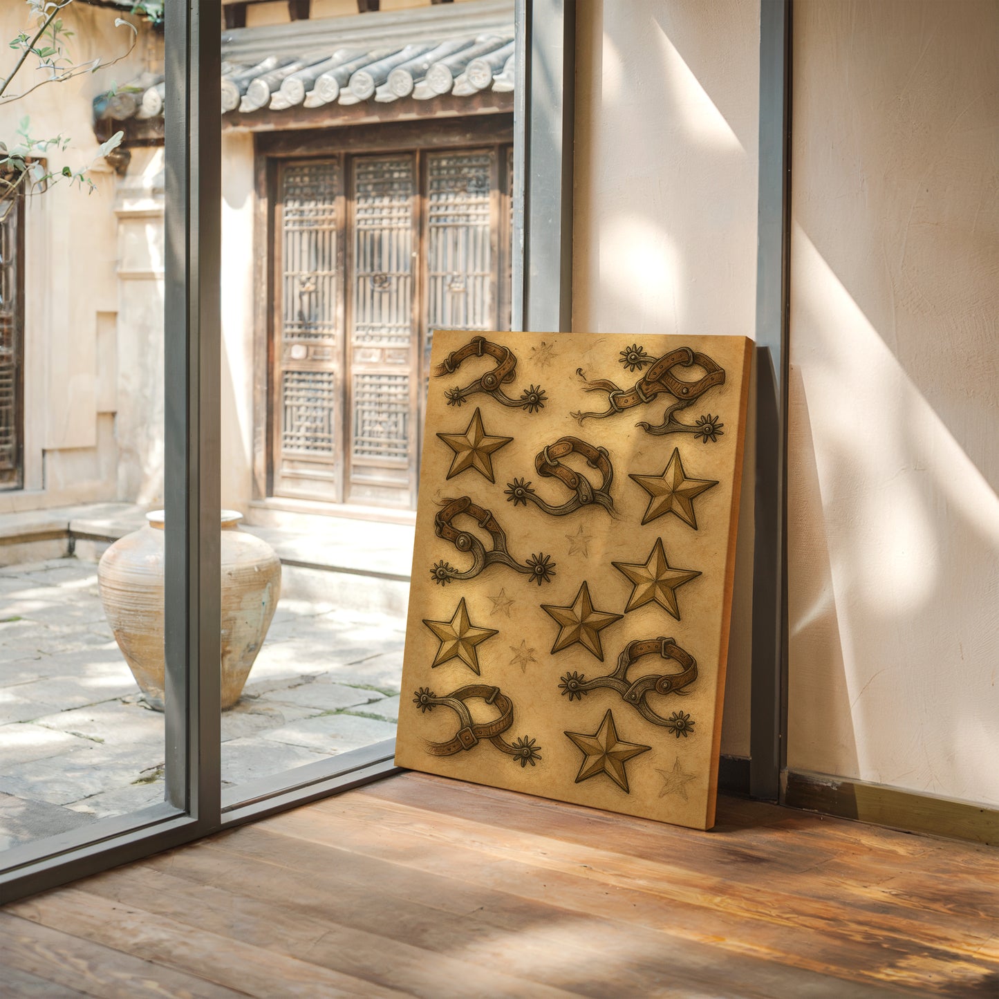 Western Spurs and Stars Vintage Print