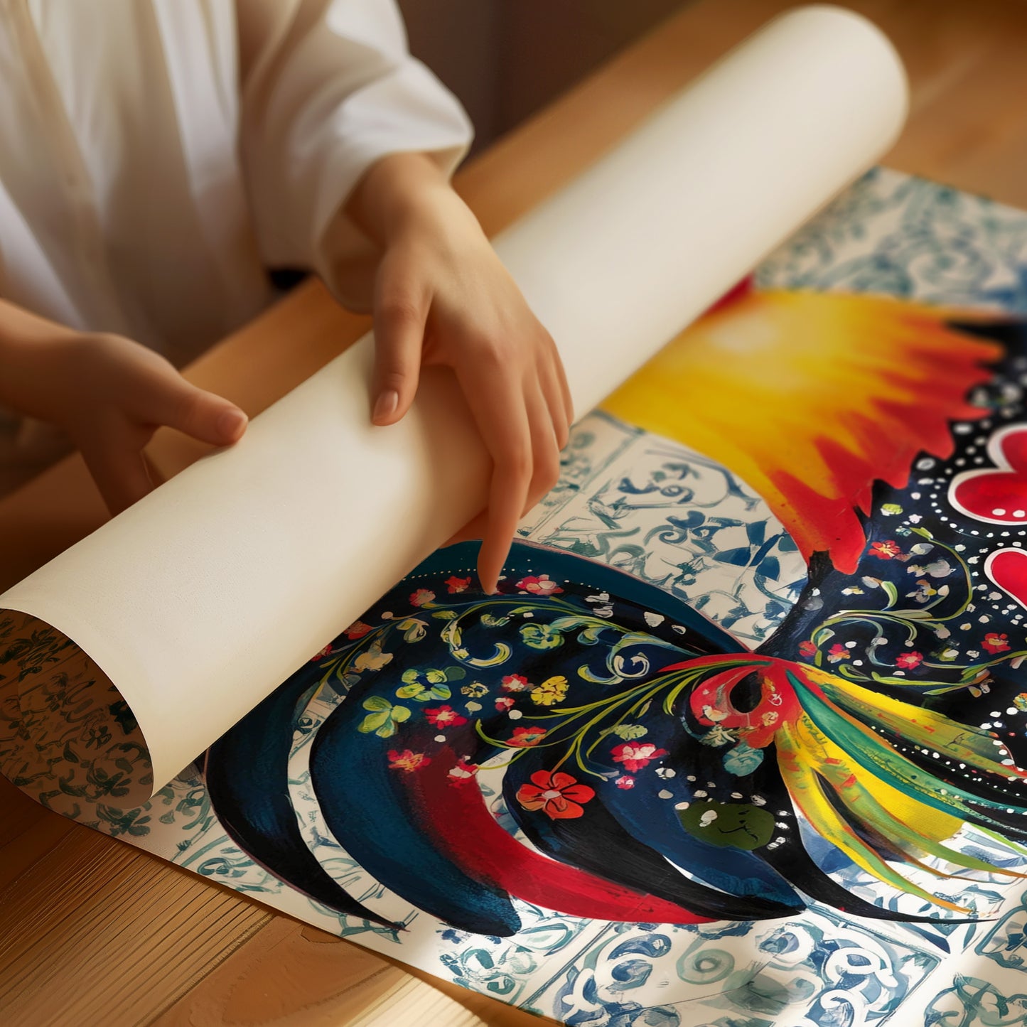 Morning Rooster Meets Portuguese Tiles