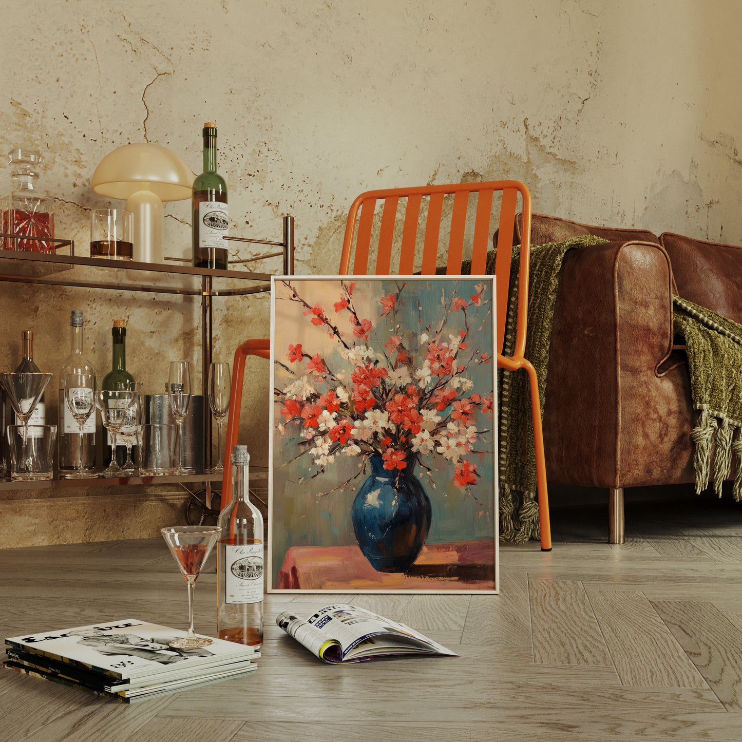 Cherry Blossom Oil Painting – Impressionist Floral Vase Wall Art