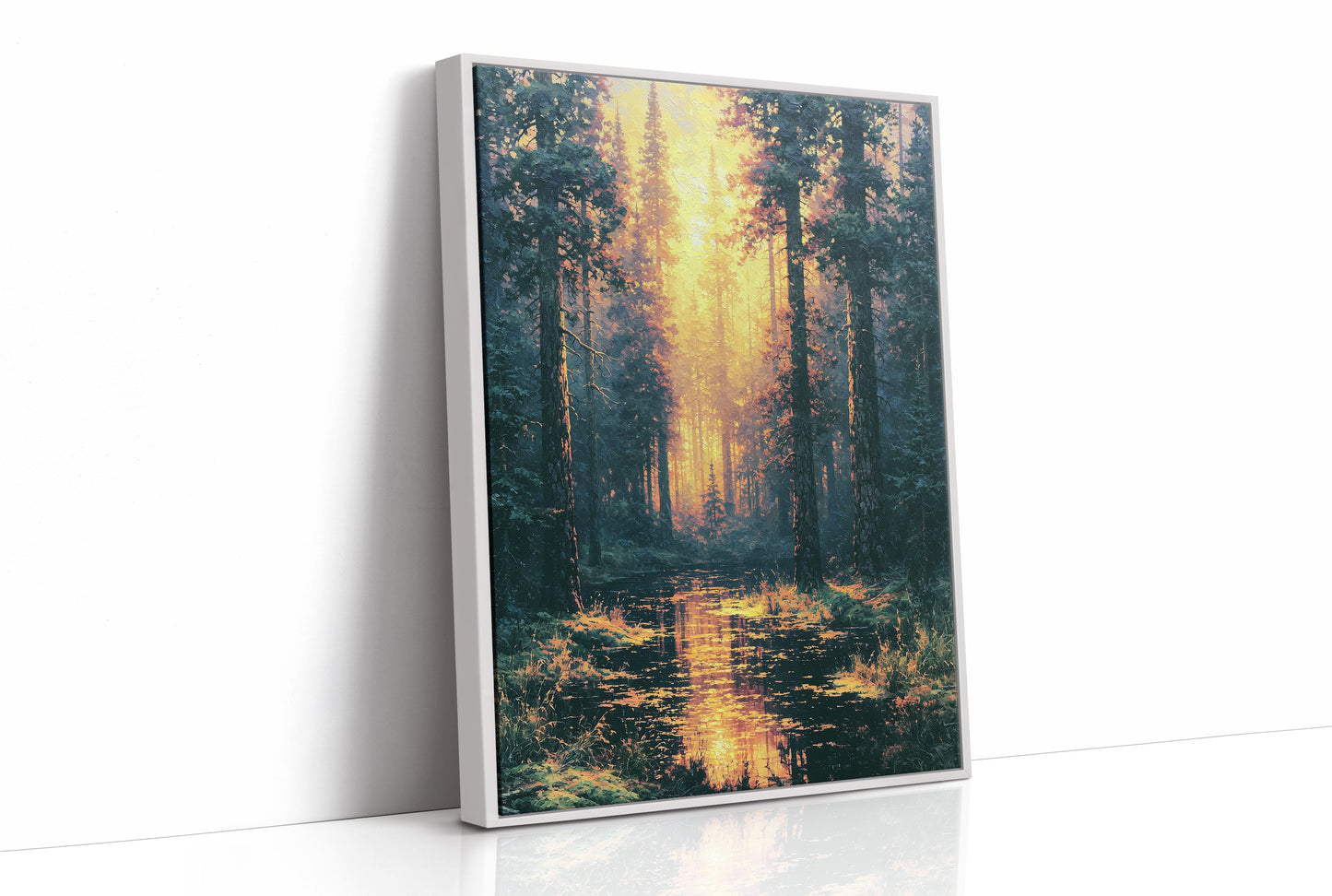 Blazing Grove: Impasto Forest Stream at Sunset