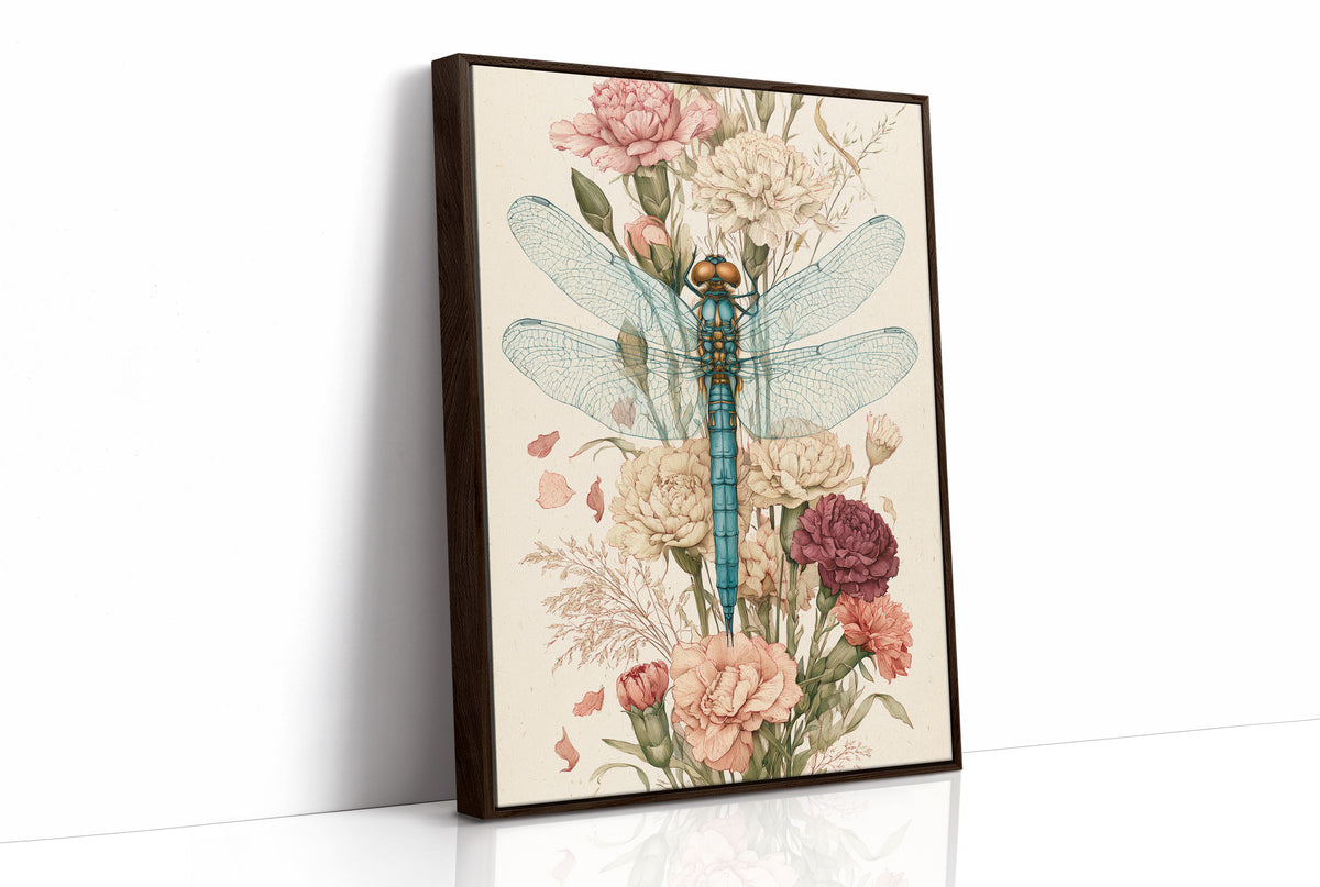 Dragonfly Among Carnations — Botanical Illustration Print