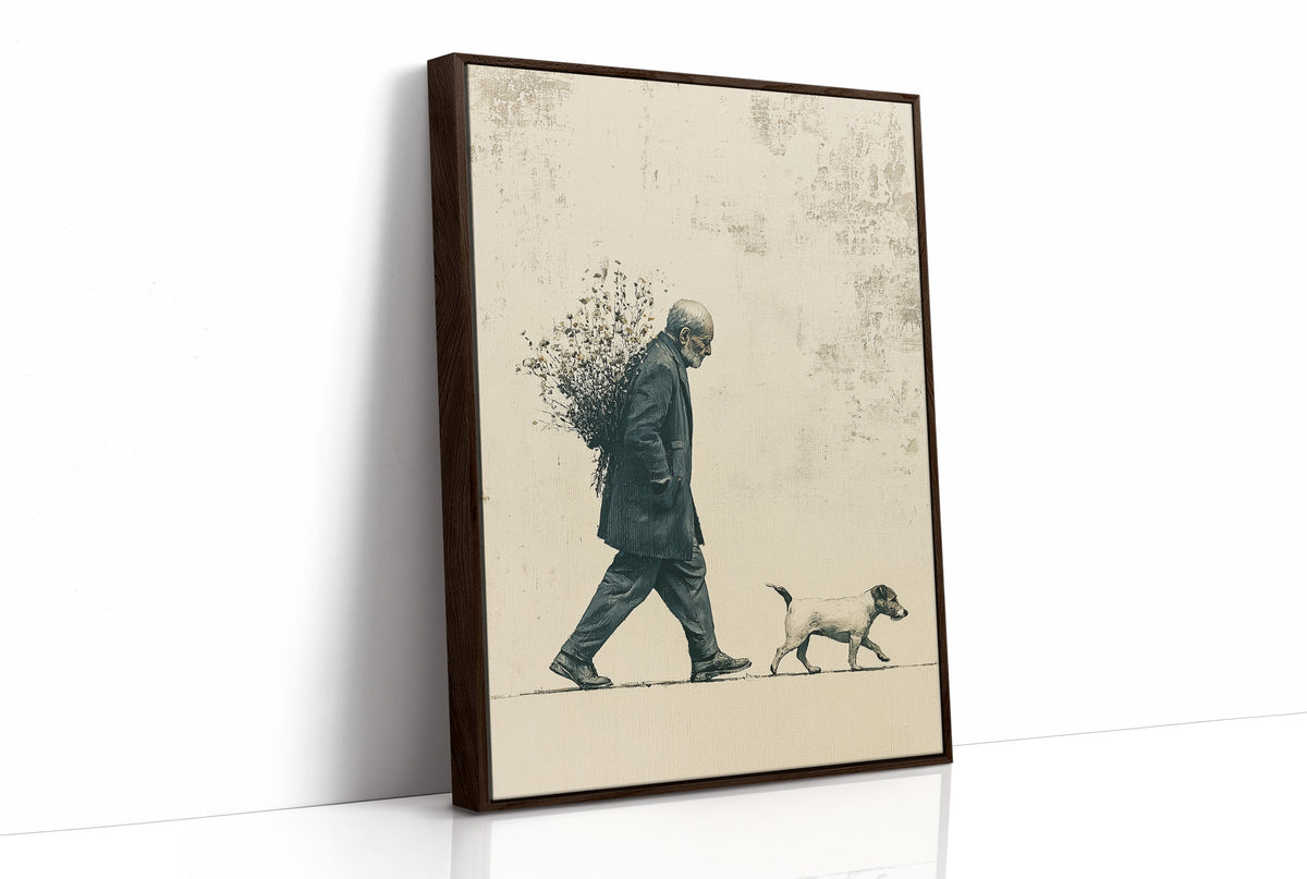 The Old Man Carrying Wildflowers — Blue Ink Screenprint