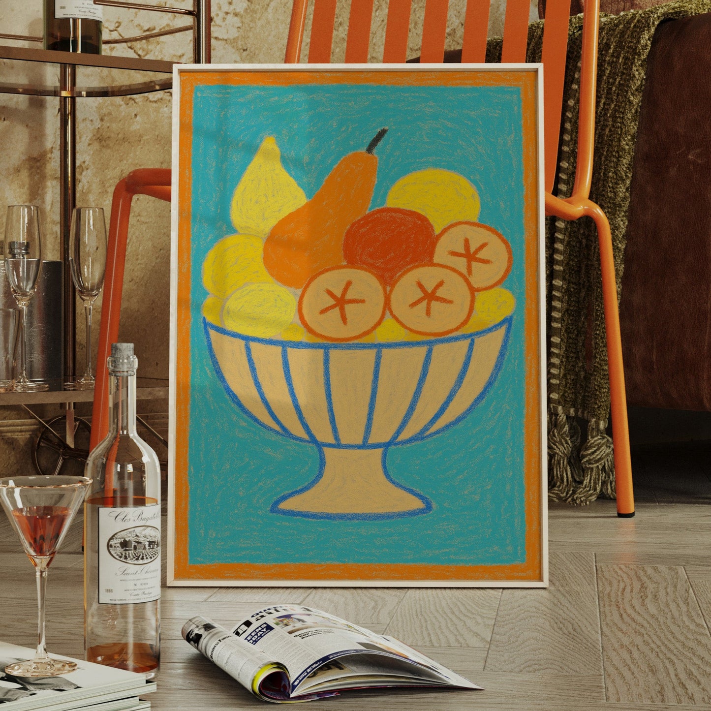 Sunny Fruit Bowl on Blue