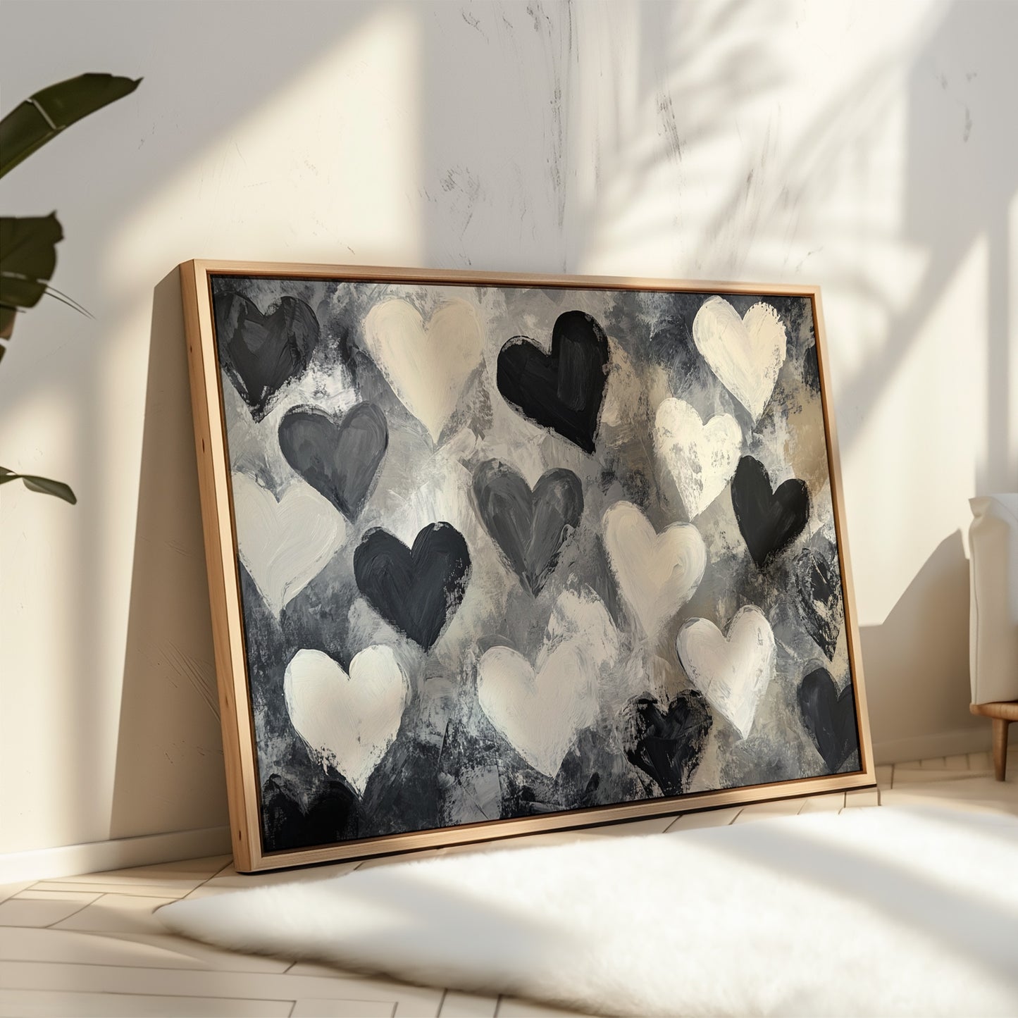 Hearts Dance Through Monochrome Mist