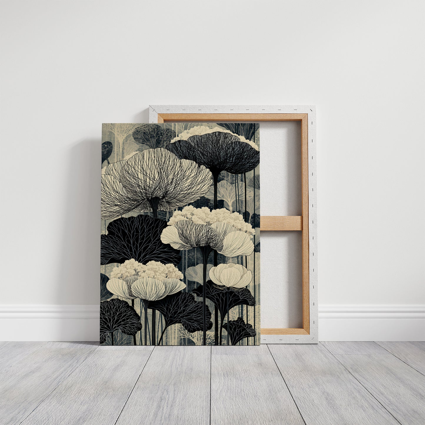 Poppies and Birches in Black Ink