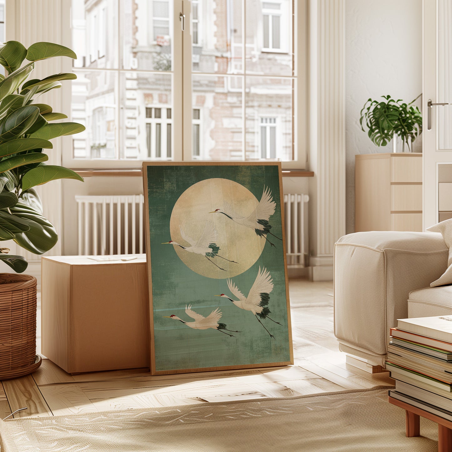 Moonrise Flight of the Cranes