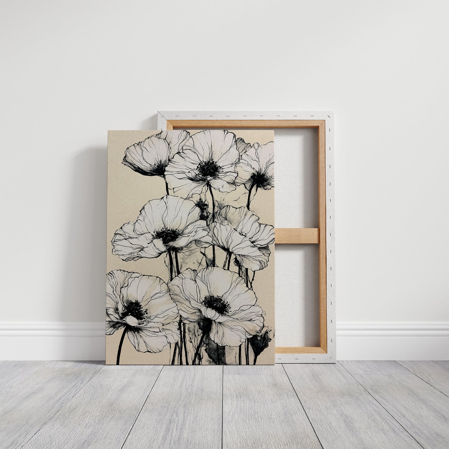 Botanical Poppies in Ink Wash