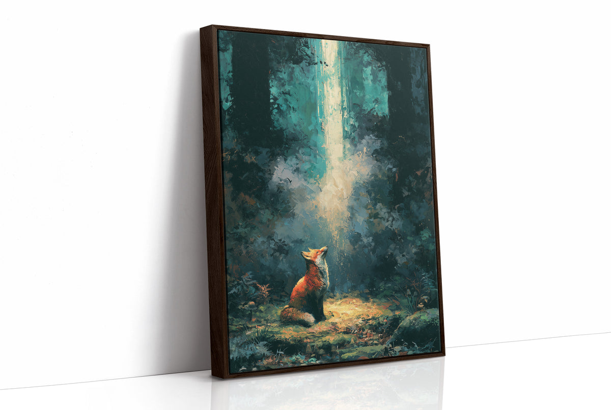 Fox in the Cathedral Light — Dark Forest Oil Painting