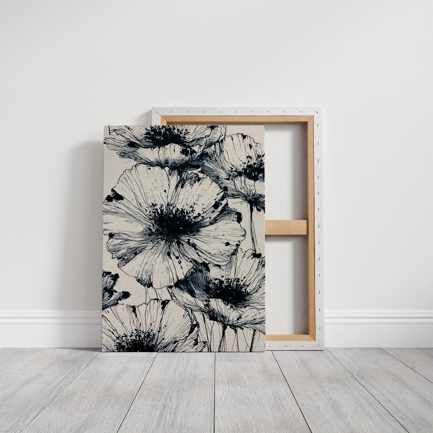 Poppies in Ink Splatter