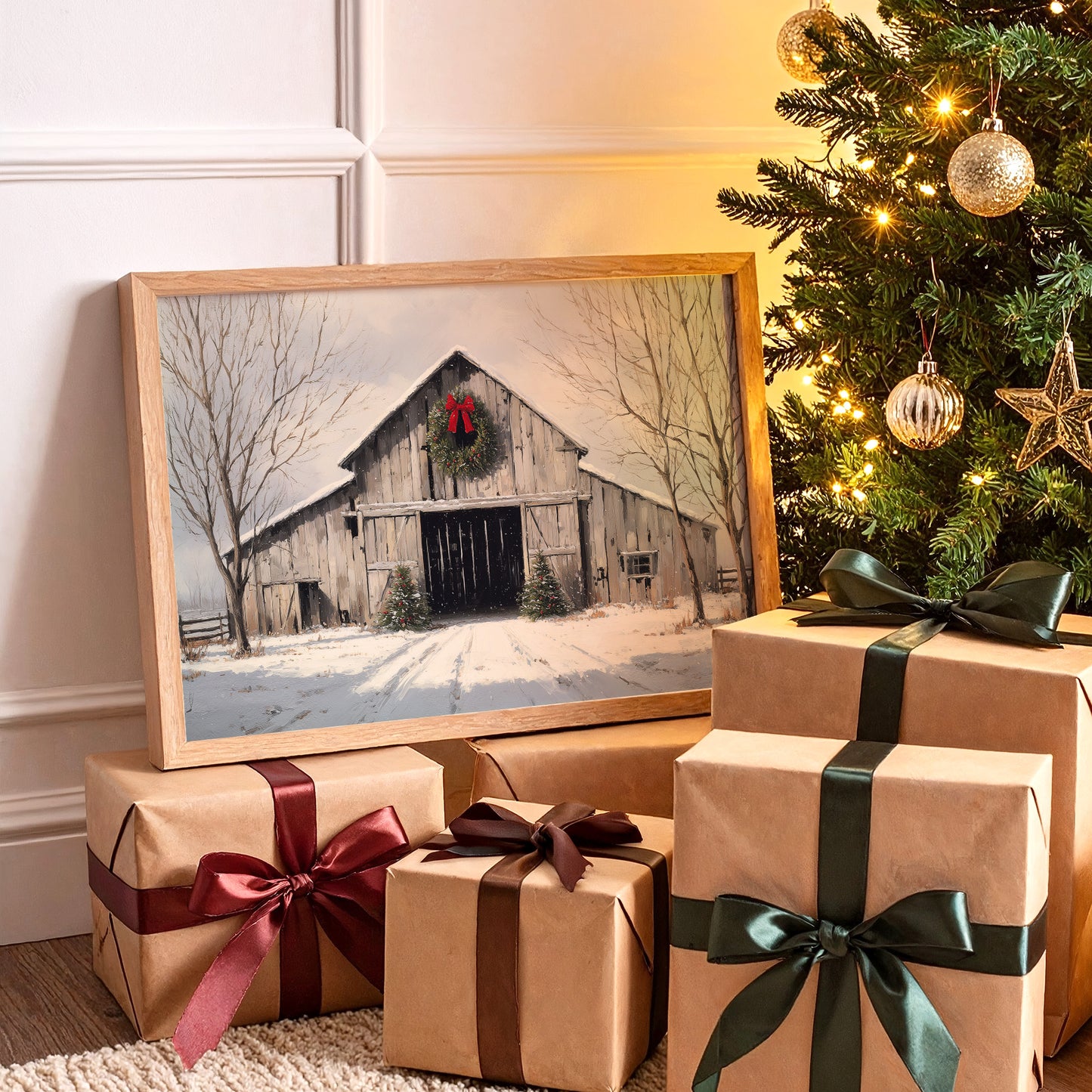 Winter Barn Wears Holiday Red