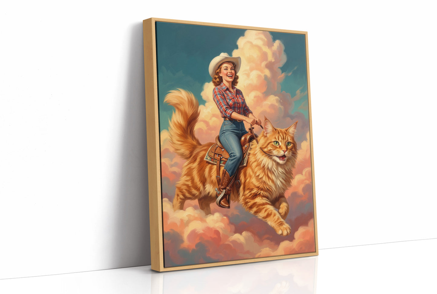 Cowgirl on a Giant Cat — Painted Western Fantasy Print