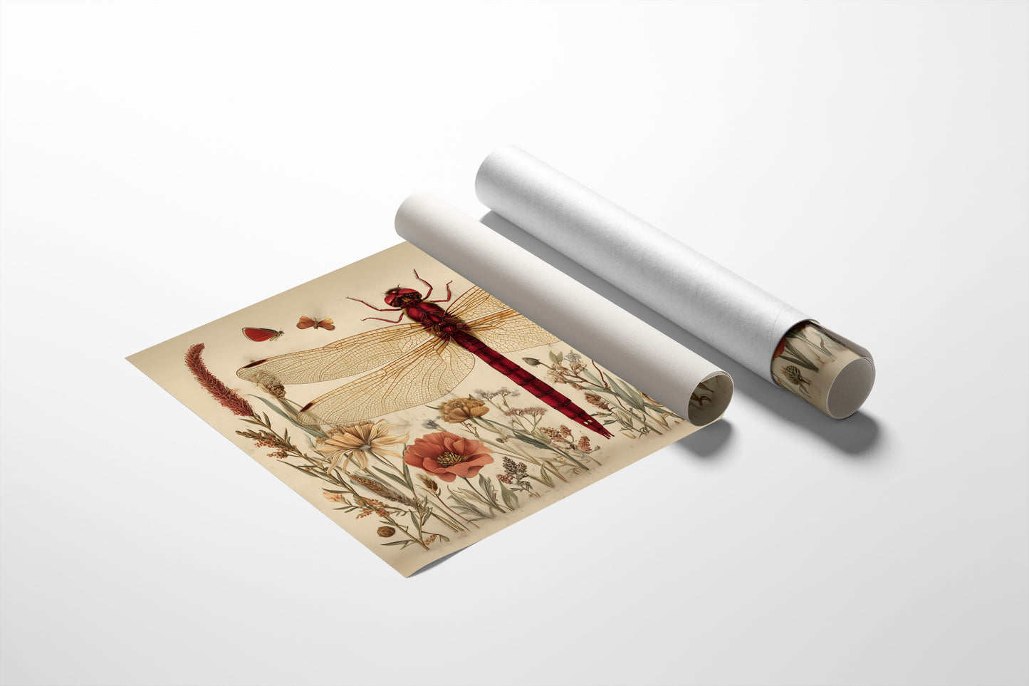 Crimson Messenger Through Wildflower Meadow