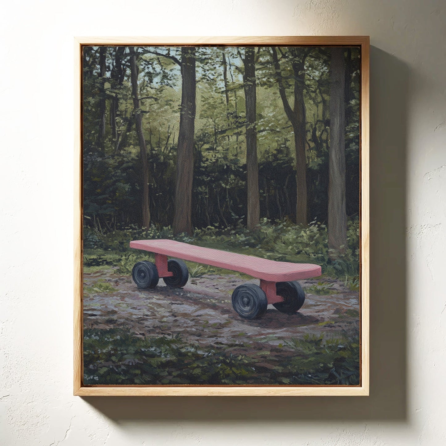 Pink Bench Waits In Forest Shade