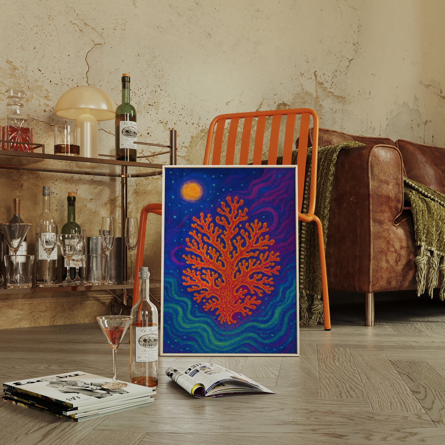 Cosmic Coral Under Moonlight