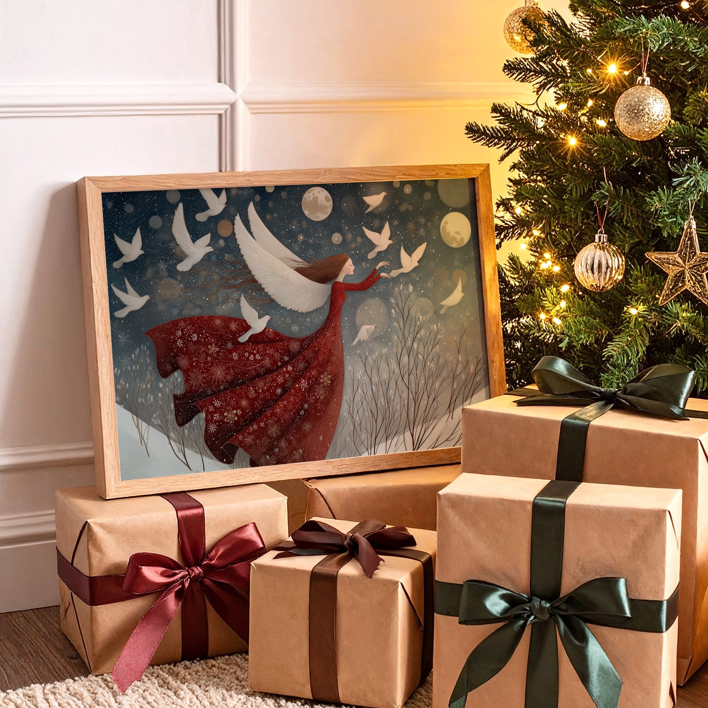 Winter Doves Follow Moonlit Dreams