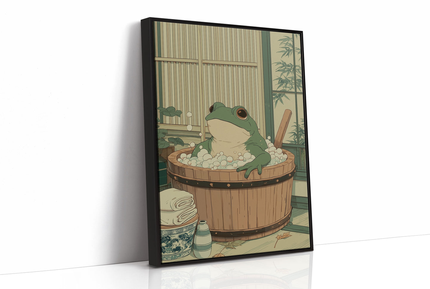 Frog's Peaceful Soak In Bamboo Bath