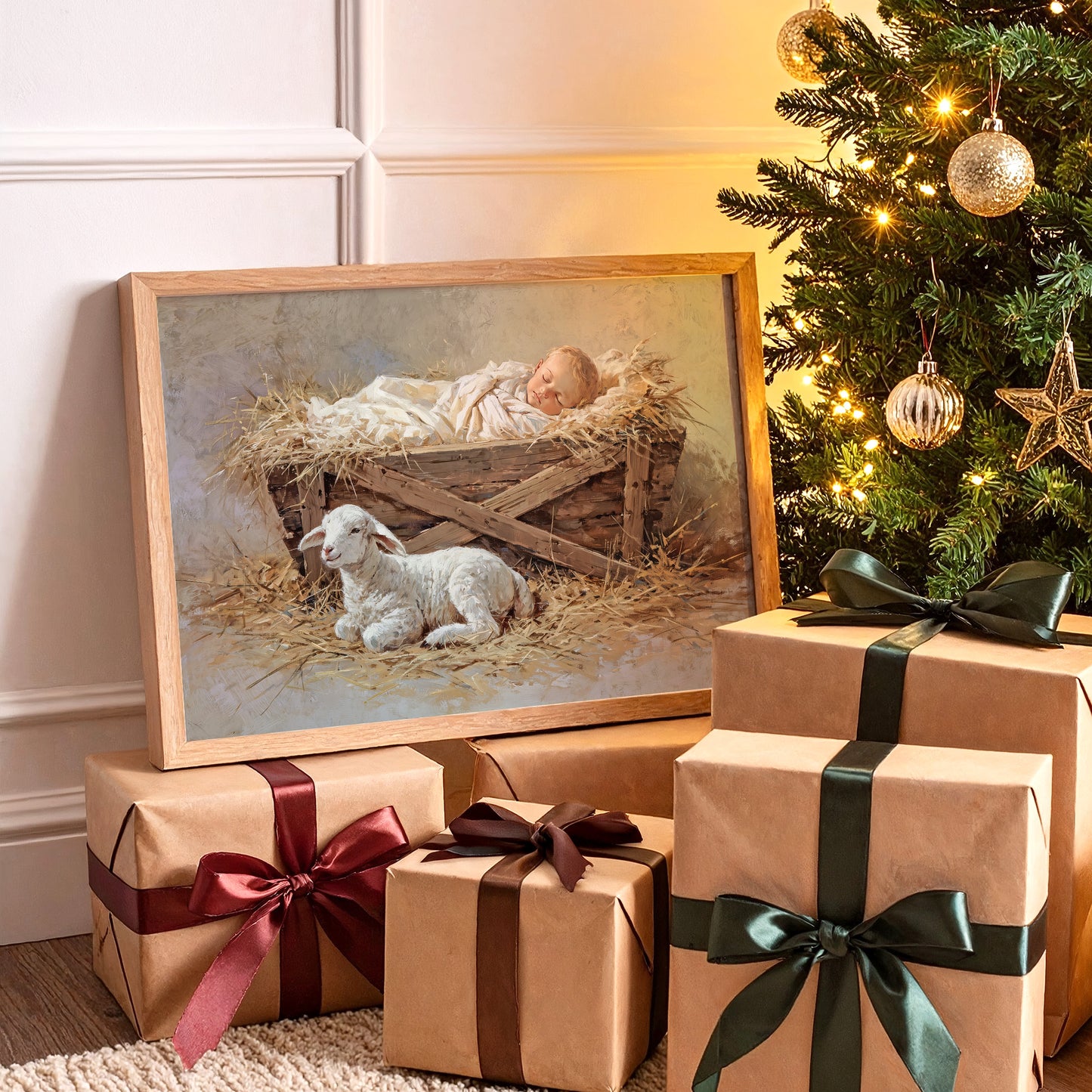 Gentle Lamb Guards Winter's Peace