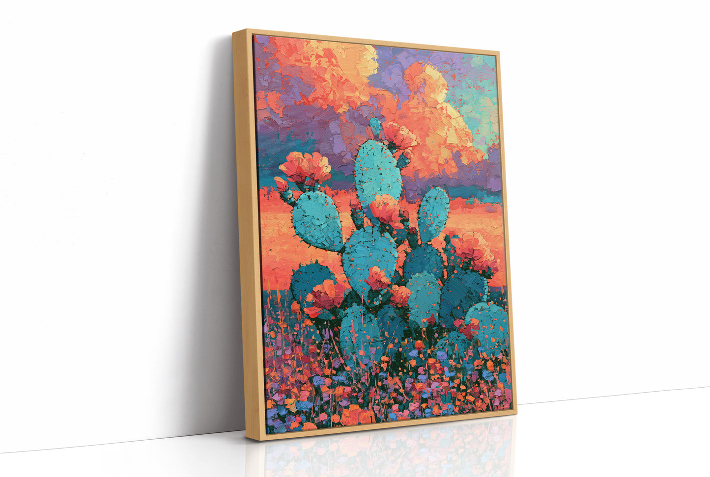 Prickly Pear and Wildflowers at Dusk