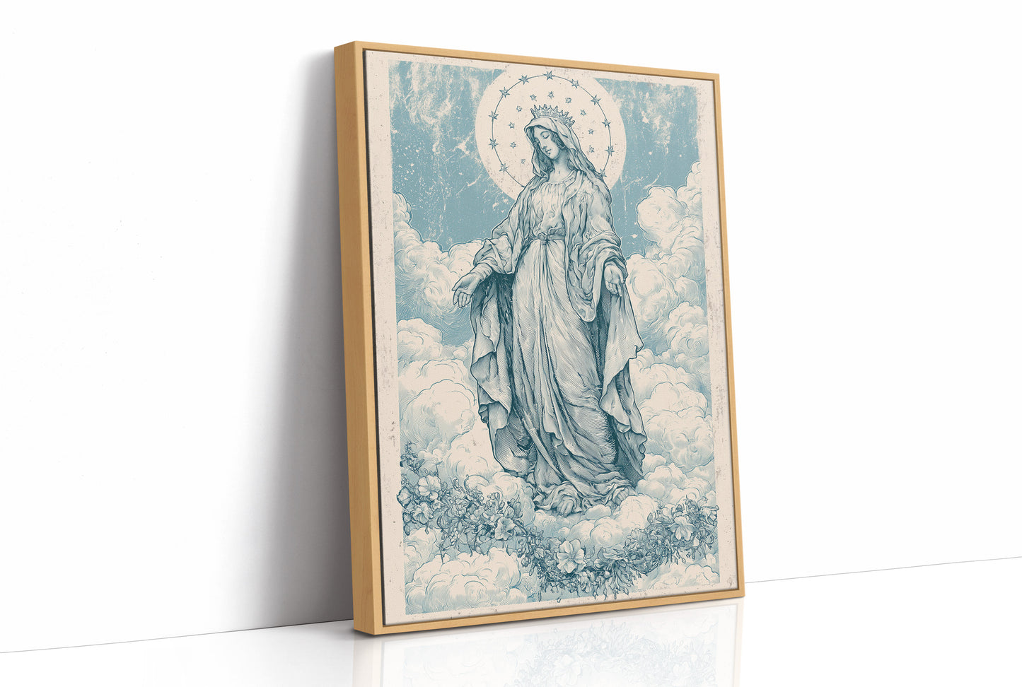 Our Lady of the Clouds — Vintage Blue Engraving Print
