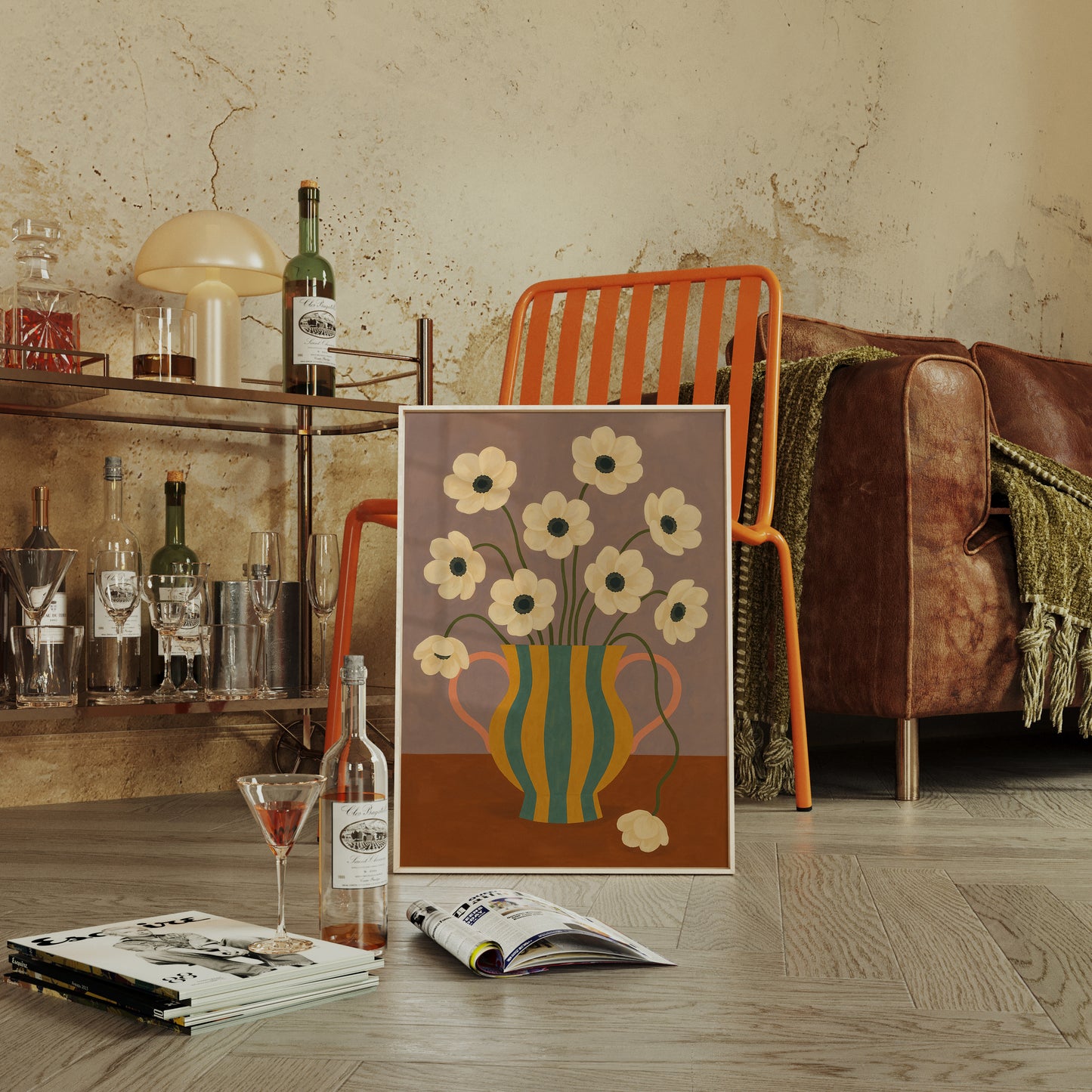 Falling Bloom in a Striped Vase