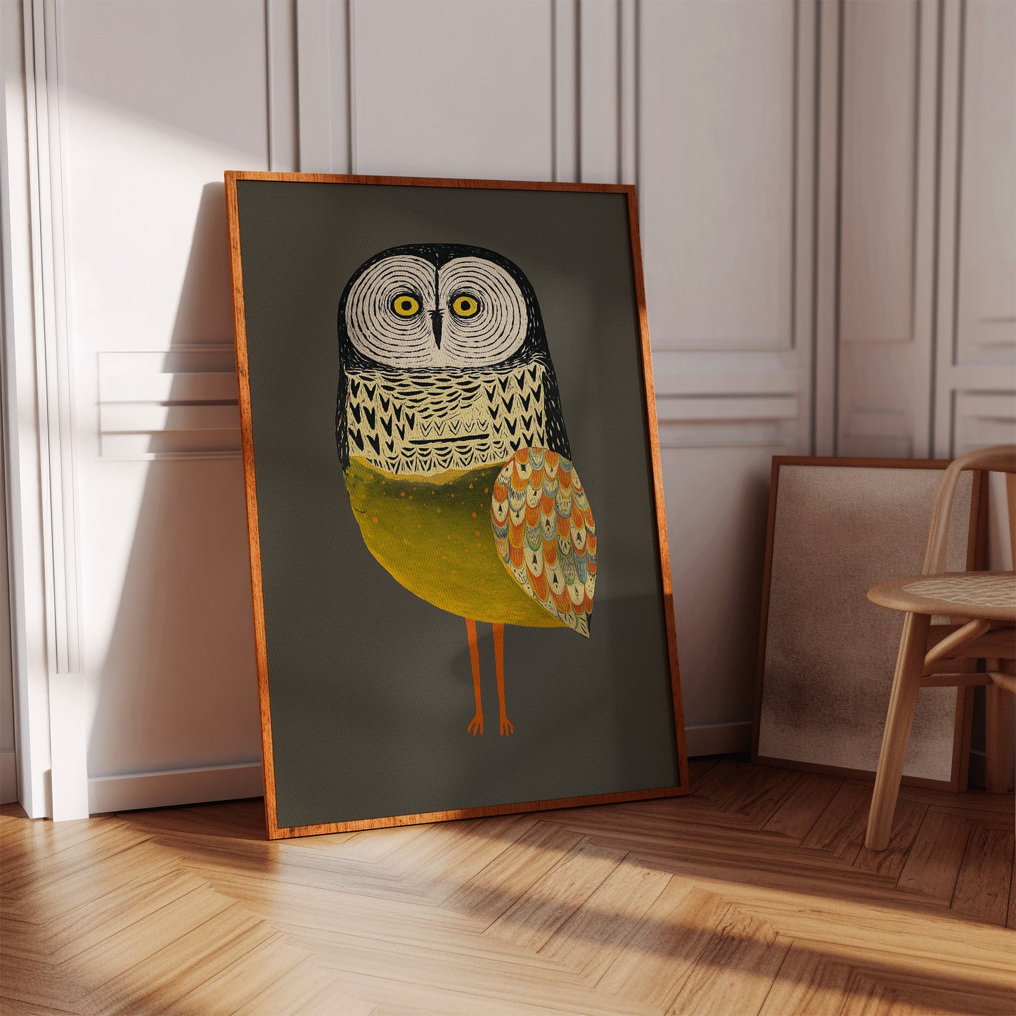 Stylized Owl with Golden Feathers