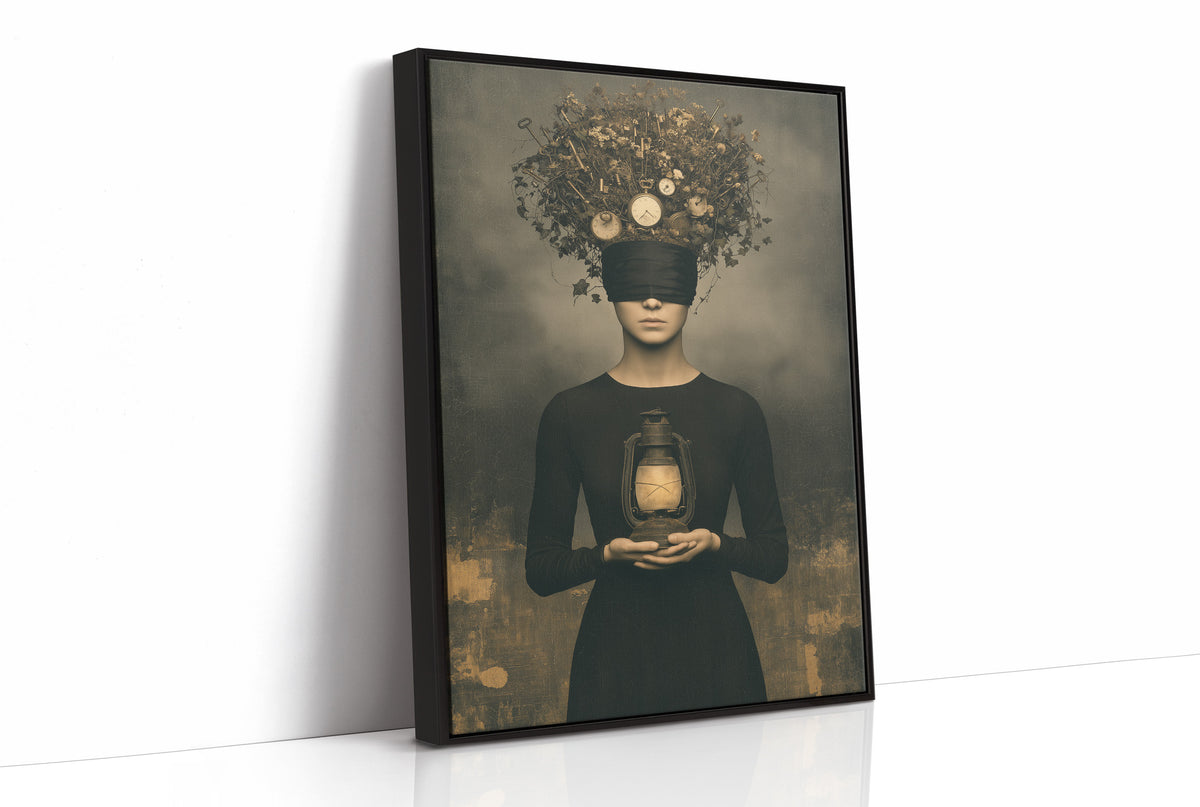 Blindfolded Time: Woman with a Glowing Lantern
