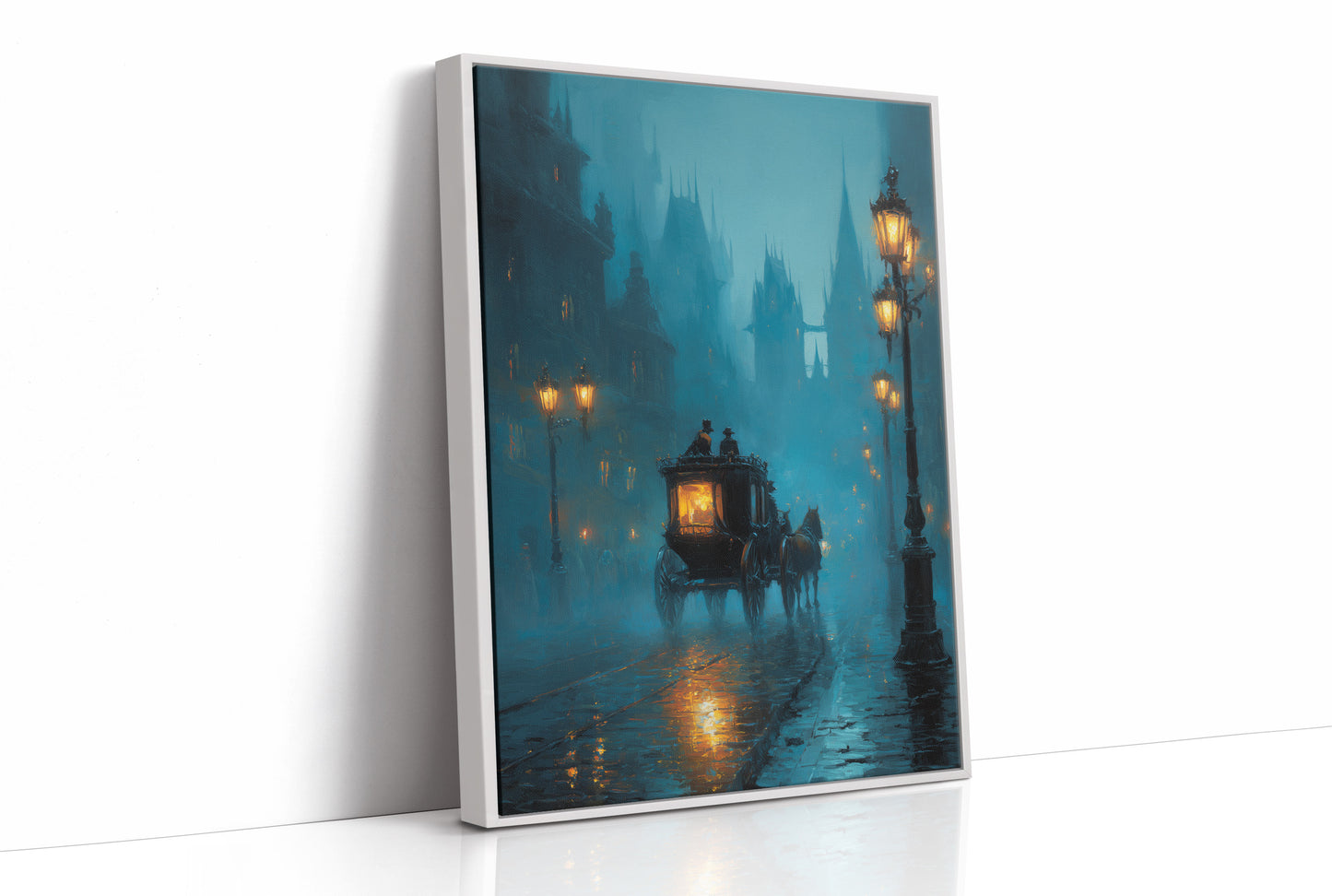 Midnight Carriage Through Teal Fog