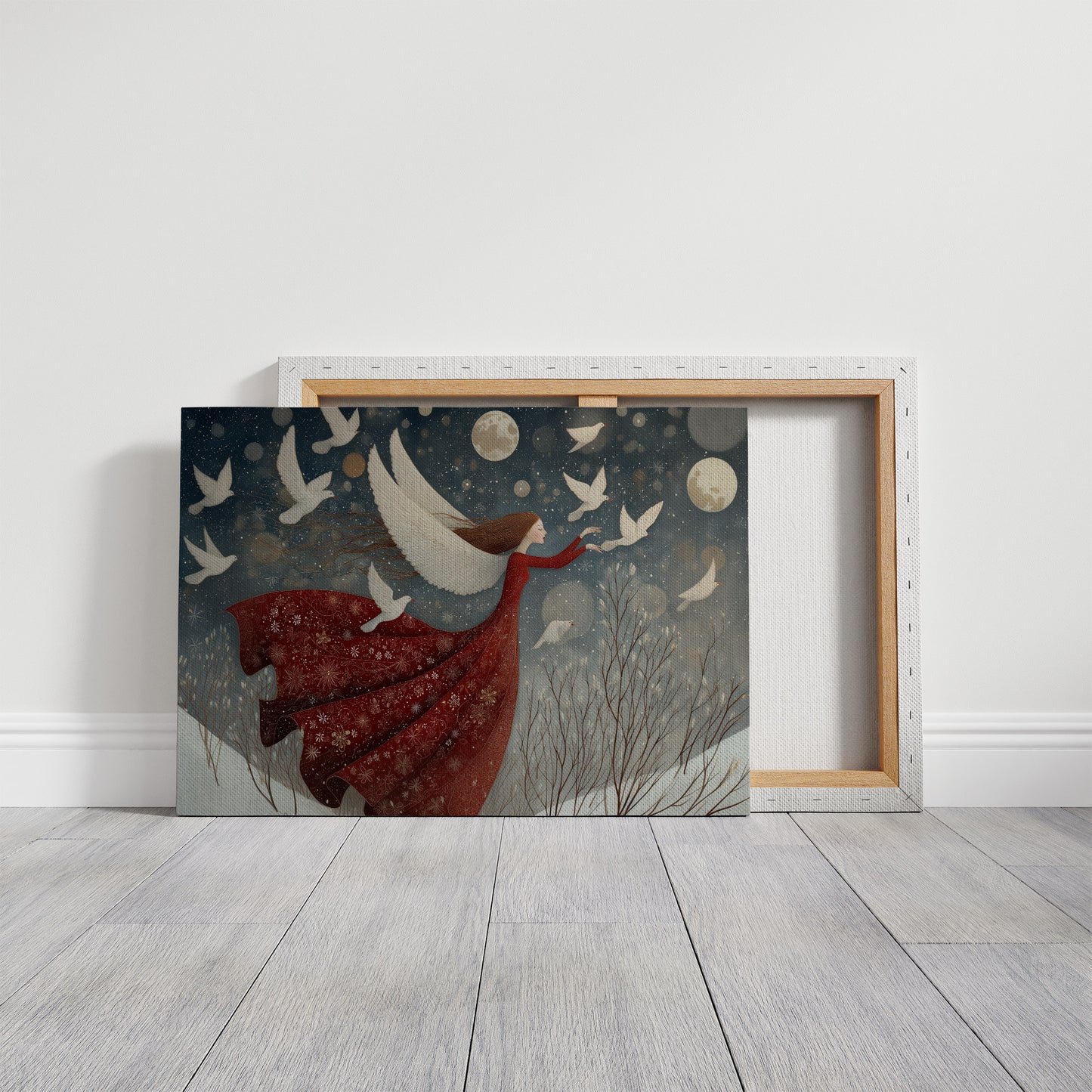 Winter Doves Follow Moonlit Dreams