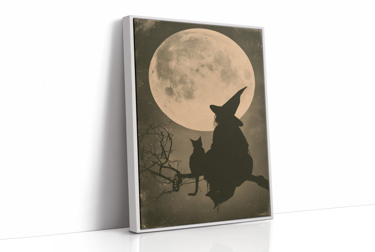 Witch and Cat, Full Moon Silhouette