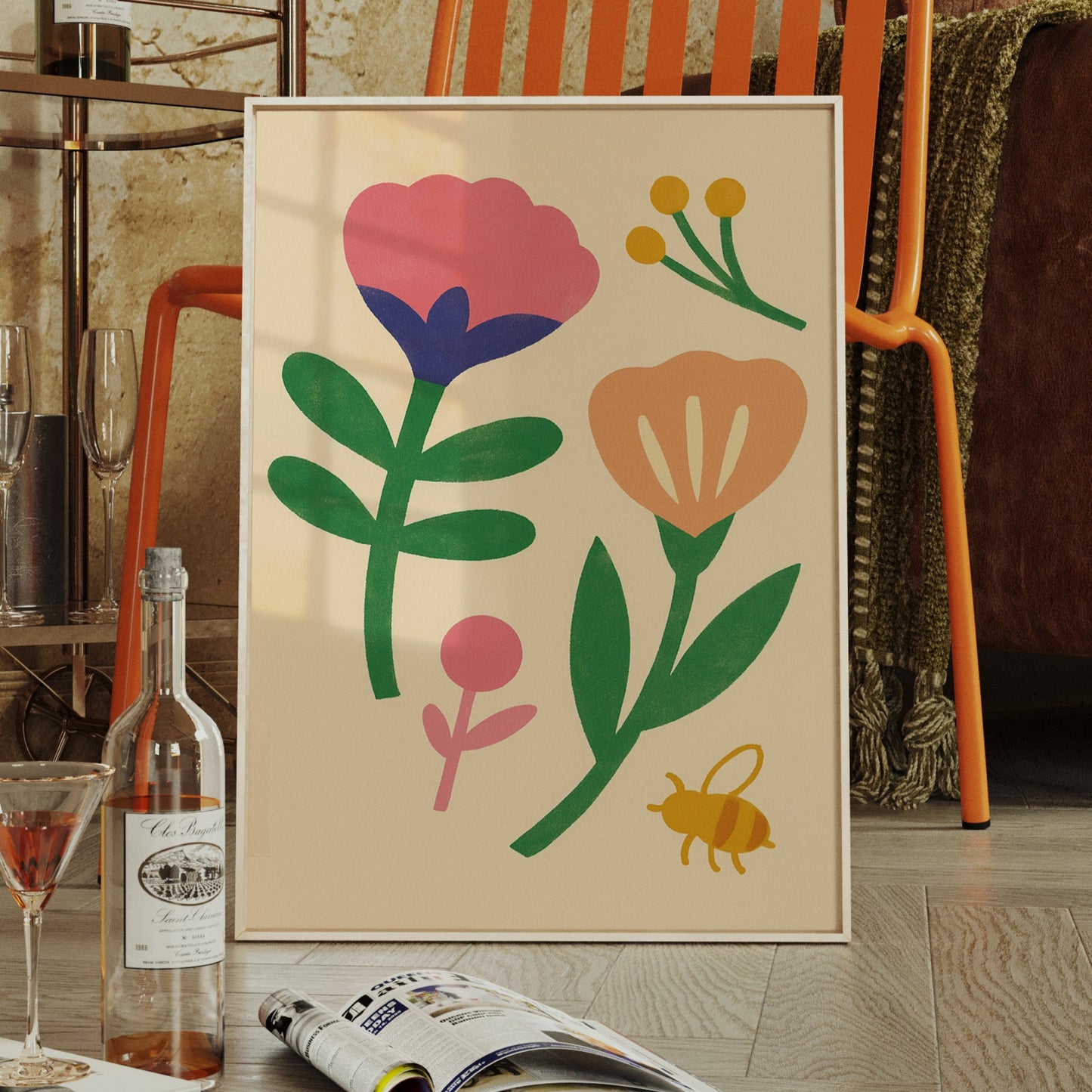 Bumblebee and Blossoms on Cream