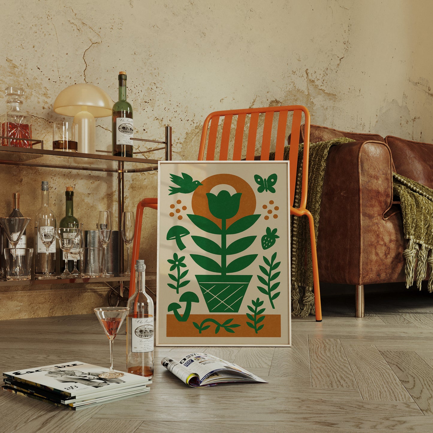 Folk Garden with Bird and Butterfly