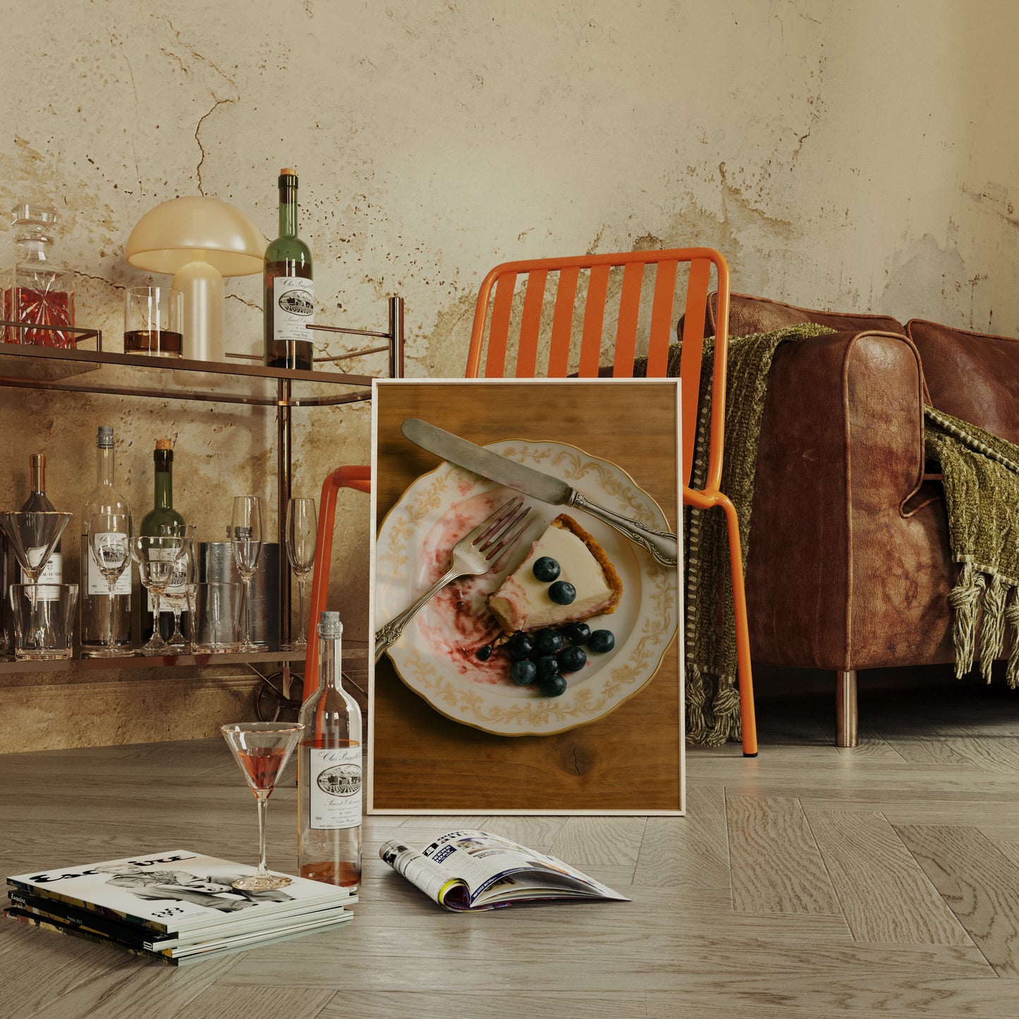 Blueberry Cheesecake on China Plate