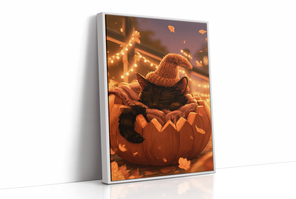 Kitten Napping in a Pumpkin Bed