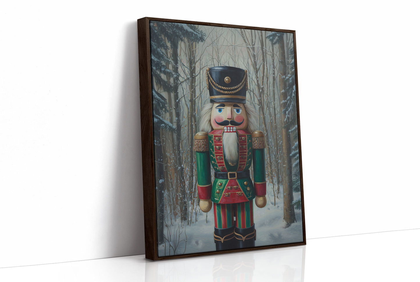 Nutcracker Stands Watch In Winter Woods
