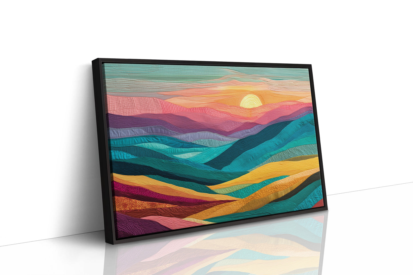 Textile Horizons: Sunset Through Stitched Valleys