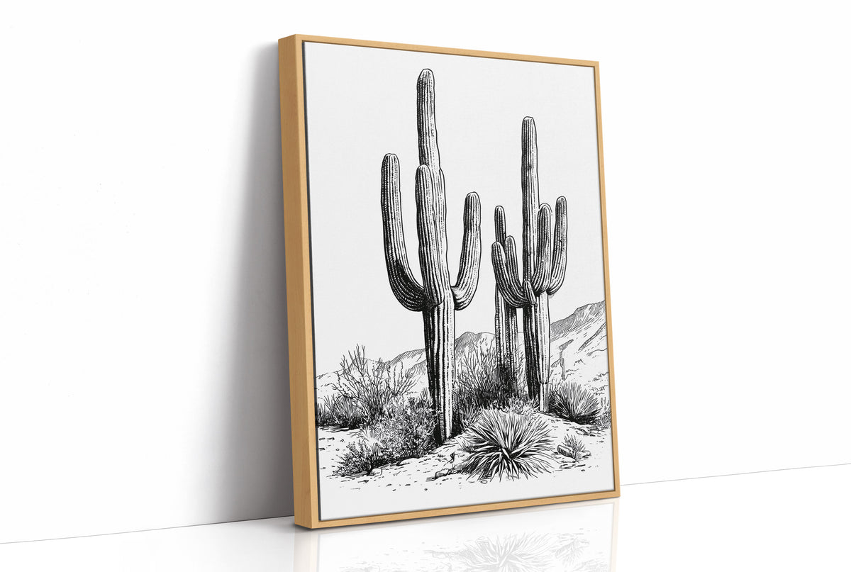 Two Saguaros, Ink Sketch