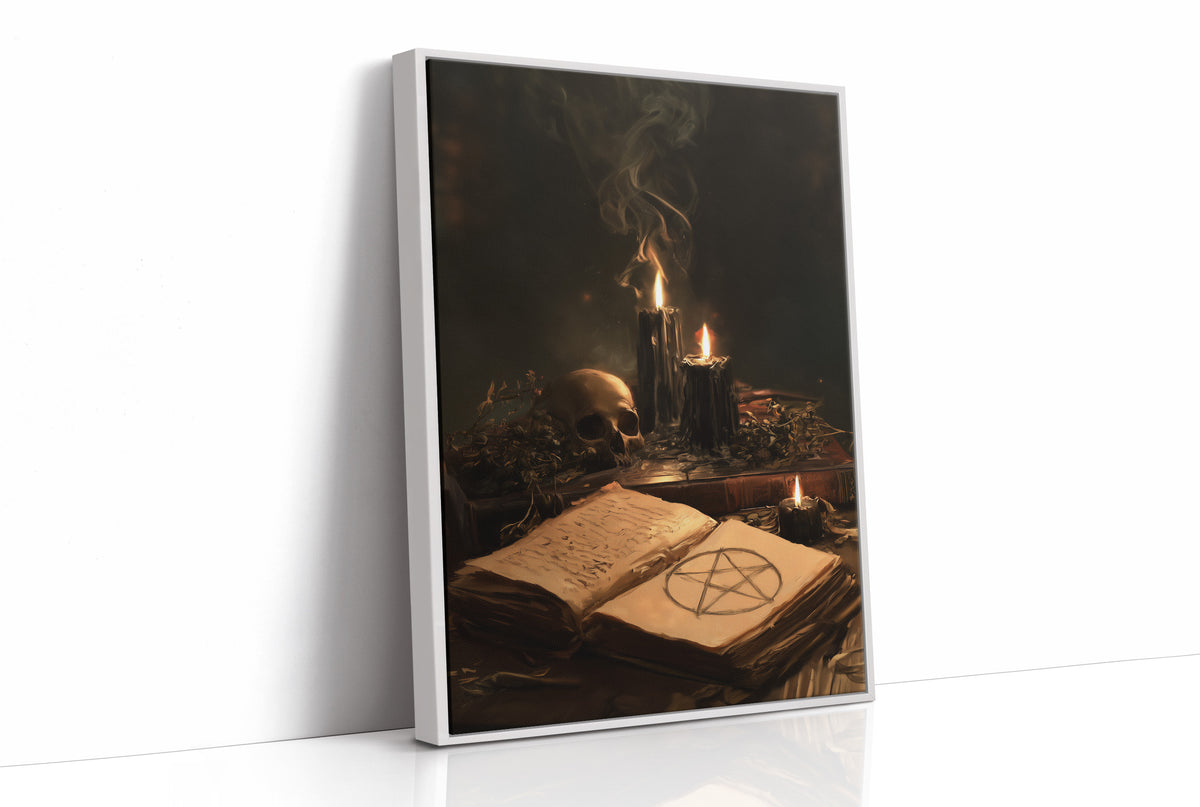 Grimoire, Skull, and Three Black Candles