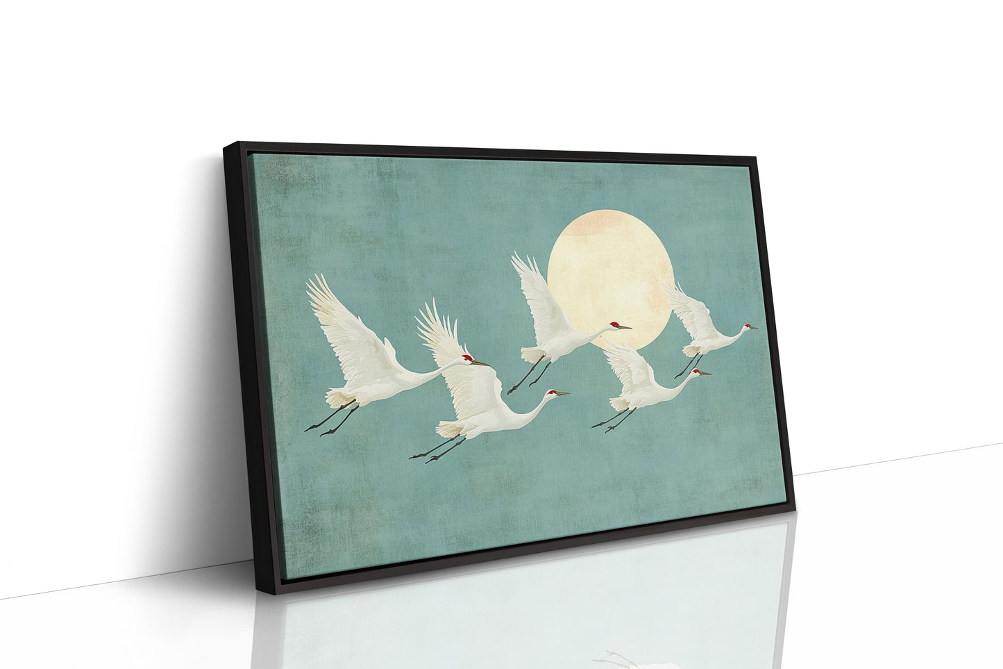 Japanese Crane Wall Art – Minimalist Blue & Gold Crane Print
