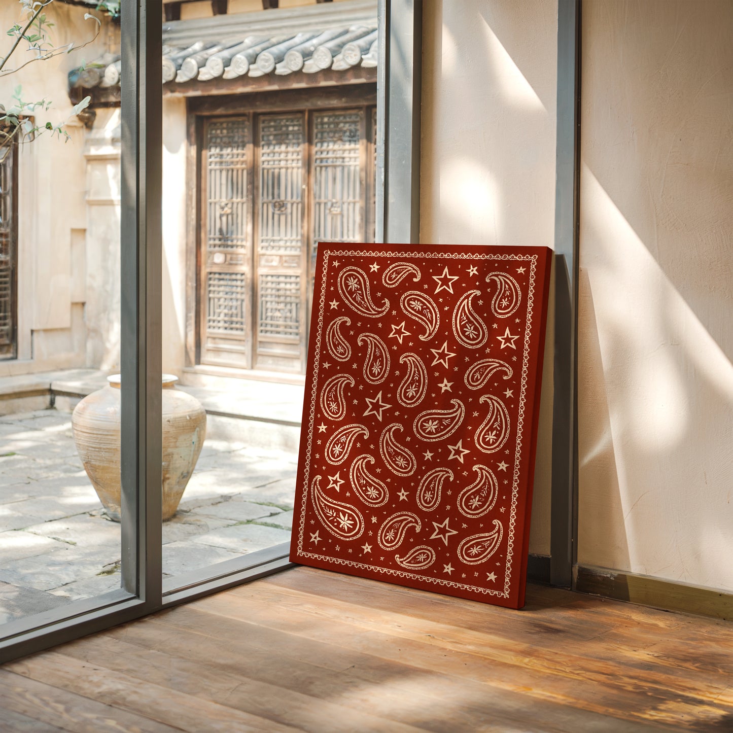 Vintage Red Bandana Star Paisley Print