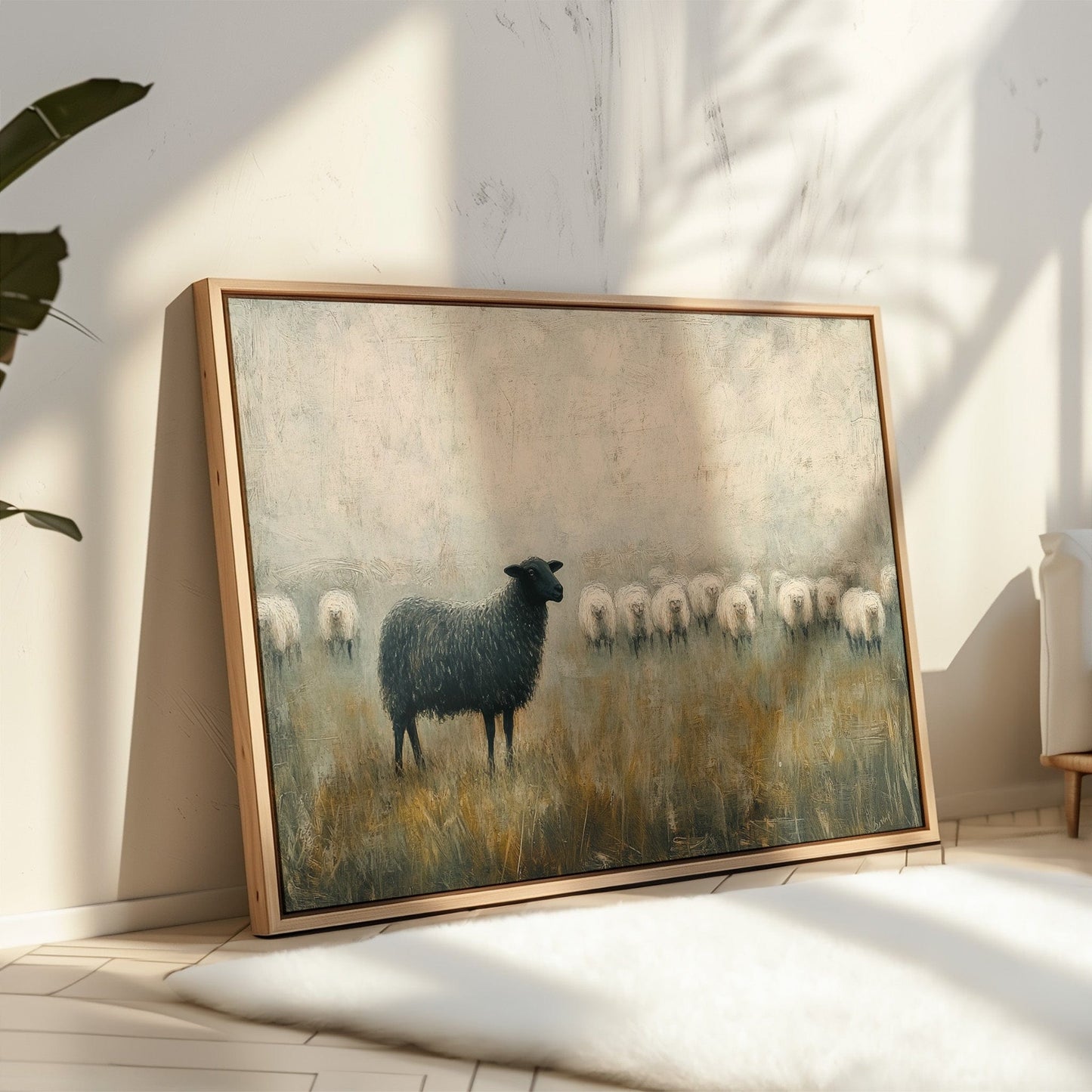 The Black Sheep: Minimalist Pastoral Canvas Wall Art