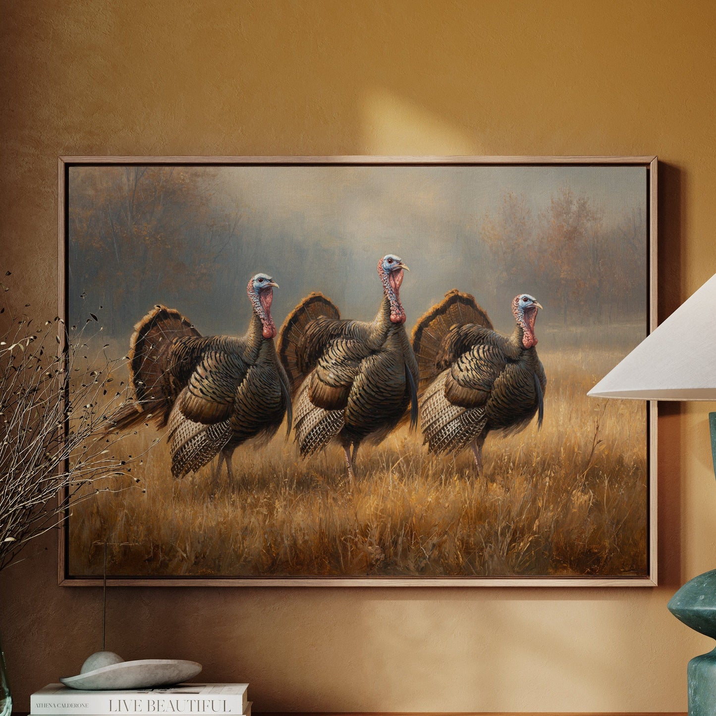 Wild Turkeys March Through Golden Fields