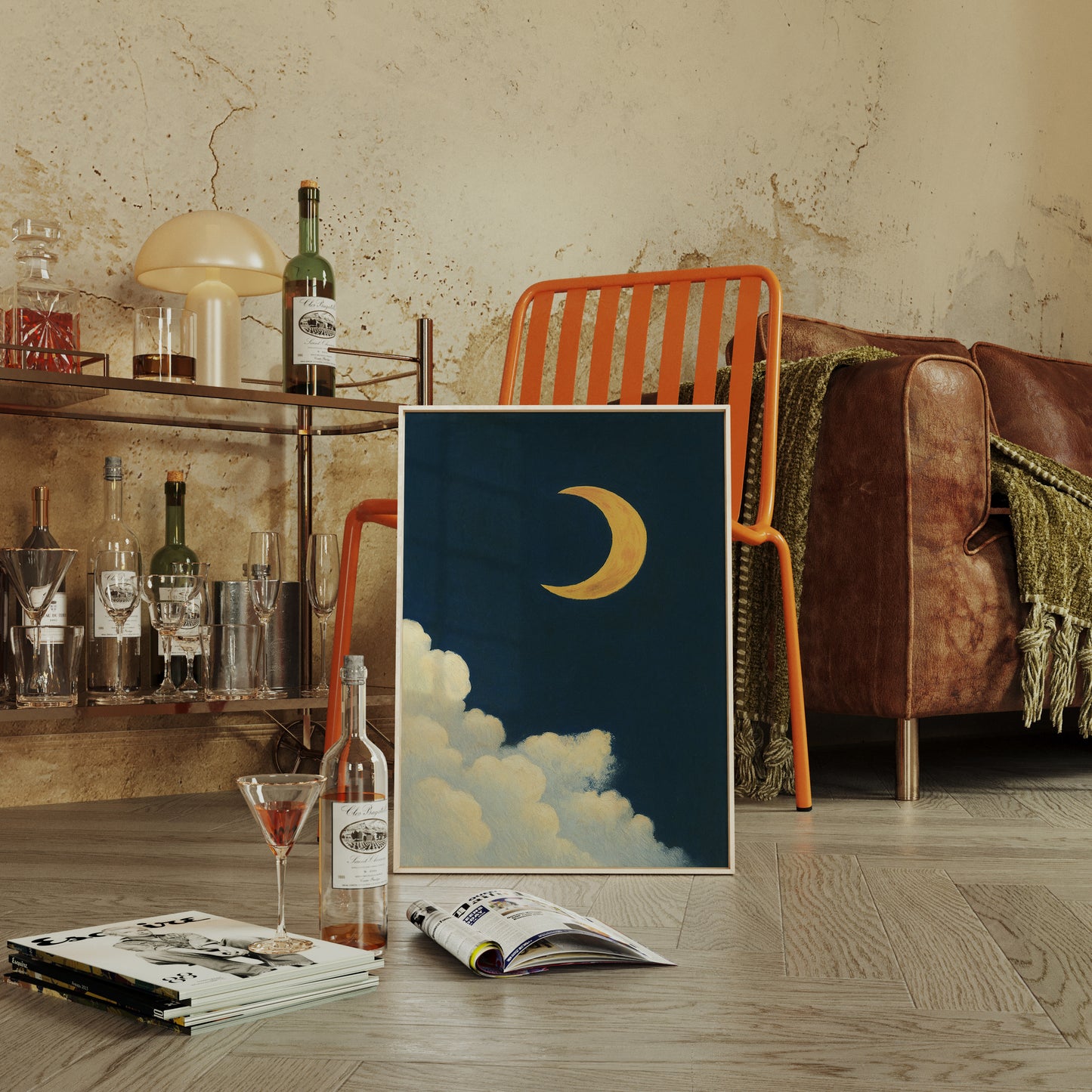 Golden Moon Over Soft Clouds