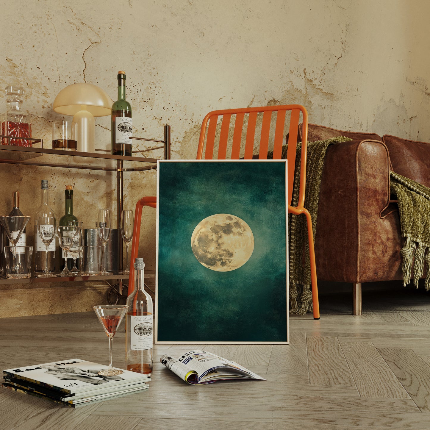 Full Moon Rising in Emerald Sky