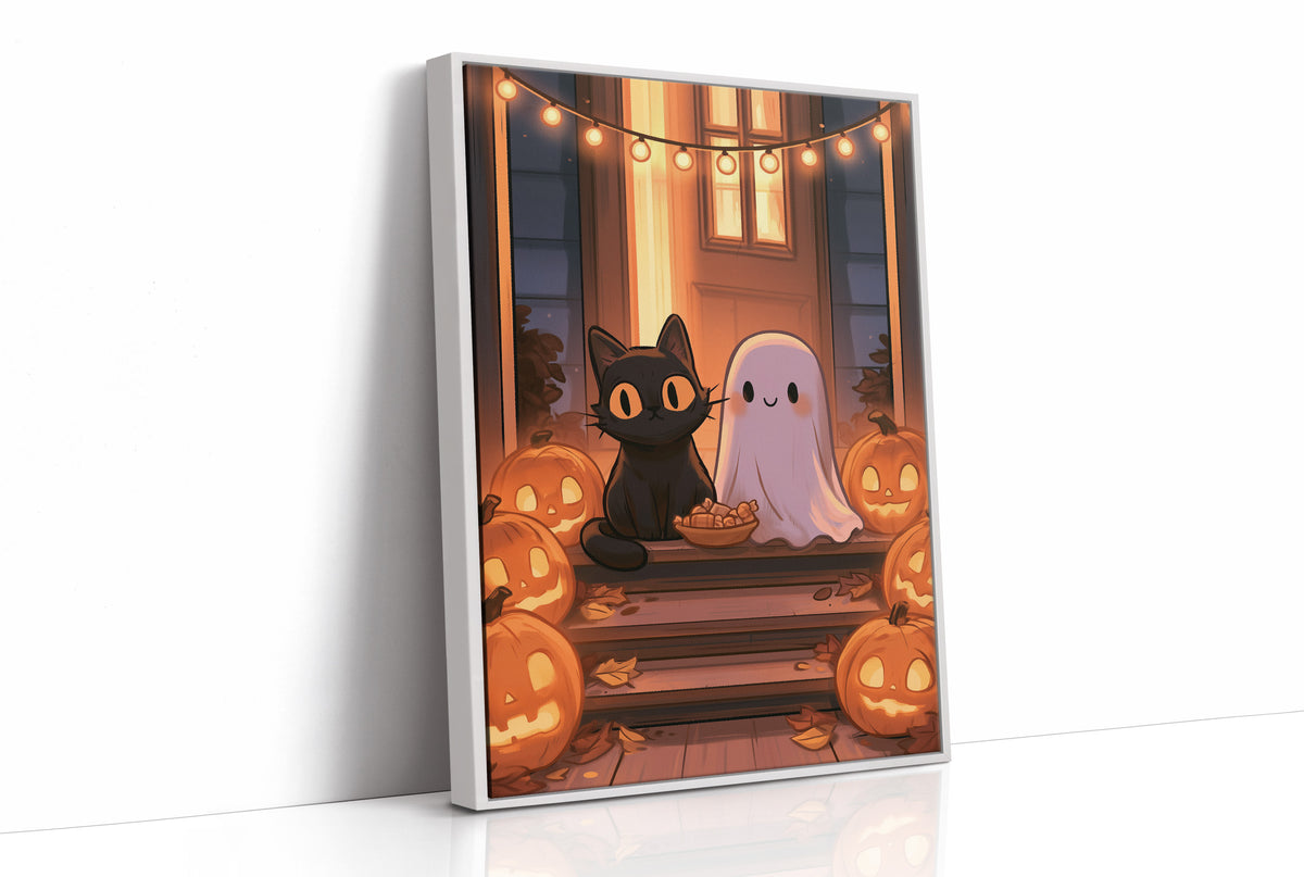Trick-or-Treat Buddies on the Porch Step