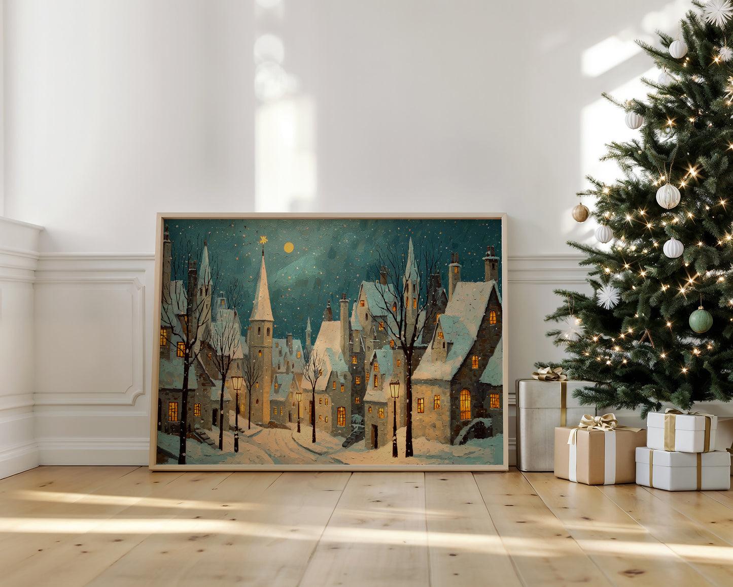 Moonlit Village Awaits December Snow