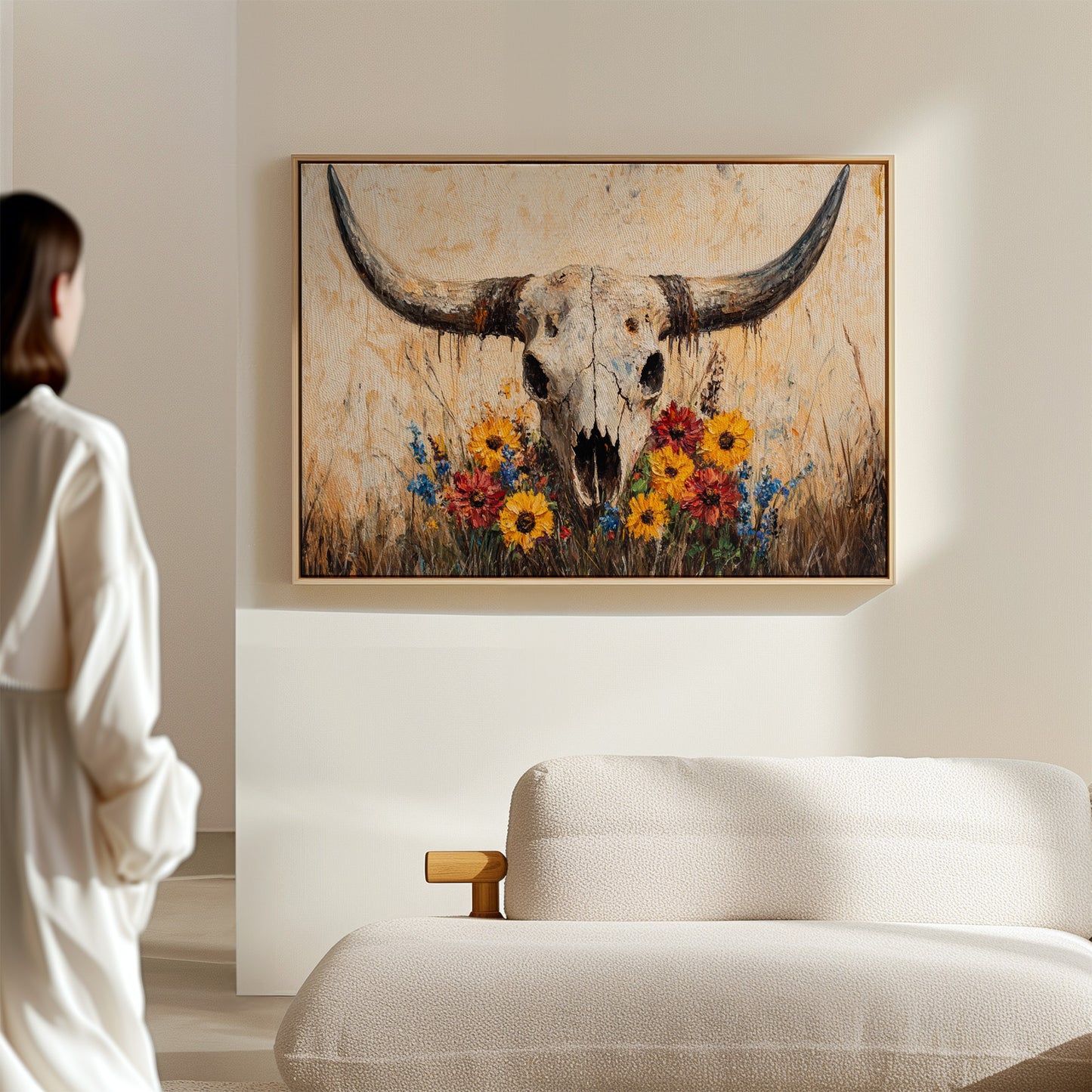 Longhorn Skull with Wildflowers
