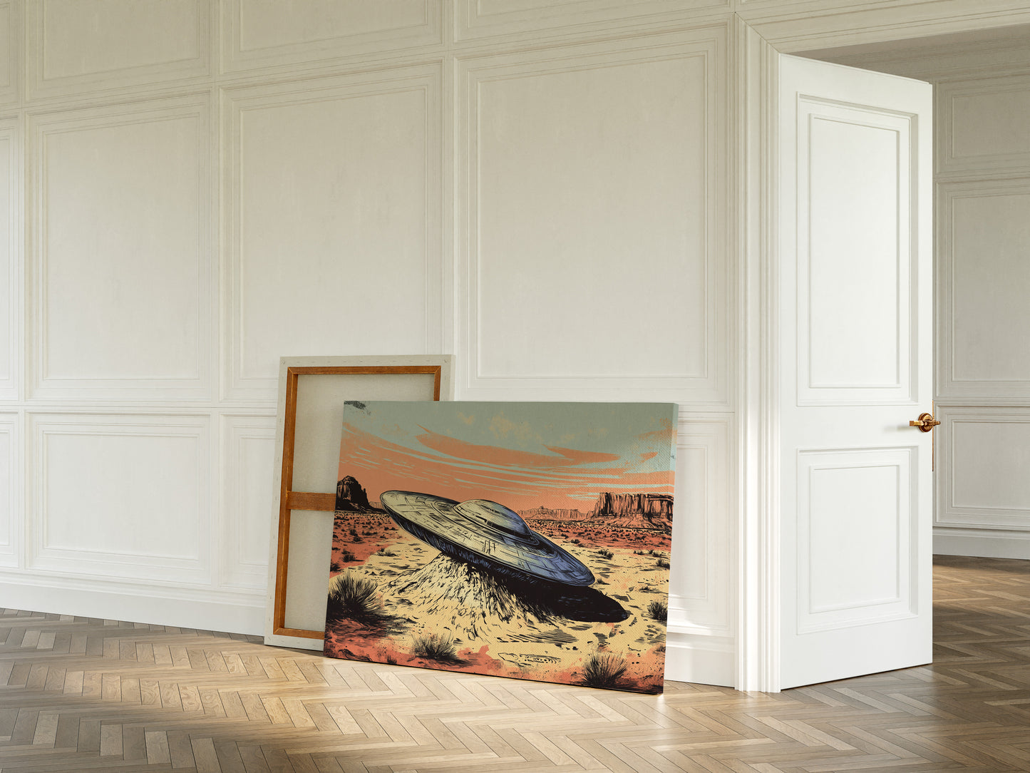 Gallery image 1 for Desert Landing: UFO Shadows and Distant Skies