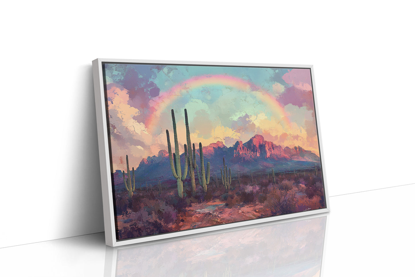 Gallery image 3 for Cactus Rainbow Desert Print – Boho Southwest Canvas Art